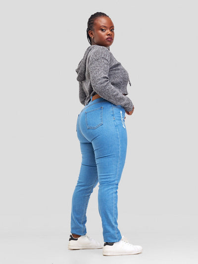 Denim Haven High Rise Skinny Ripped Jeans - Light Blue - Shopzetu