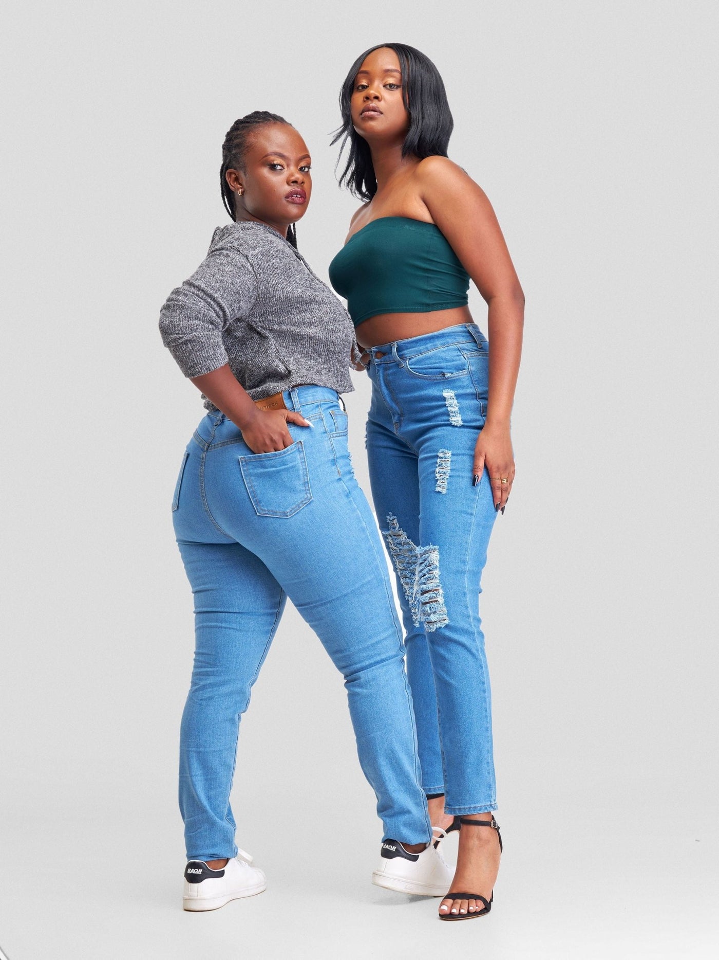 Denim Haven High Rise Skinny Ripped Jeans - Light Blue - Shopzetu