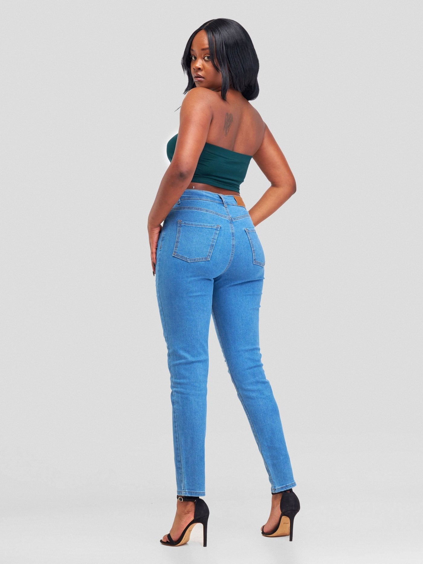 Denim Haven High Rise Skinny Ripped Jeans - Light Blue - Shopzetu