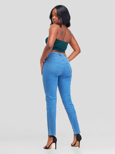 Denim Haven High Rise Skinny Ripped Jeans - Light Blue - Shopzetu