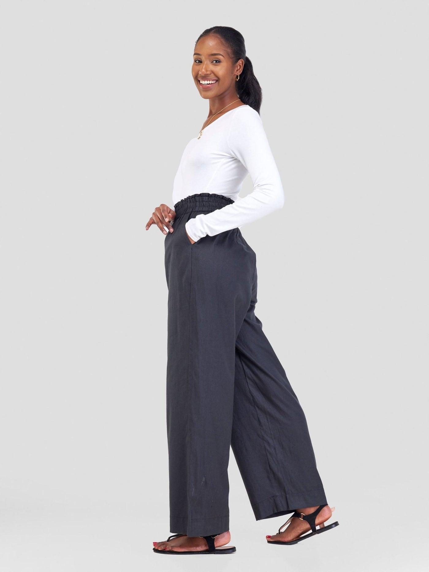 Safari Kikoy Wide Leg Pants -Black - Shopzetu