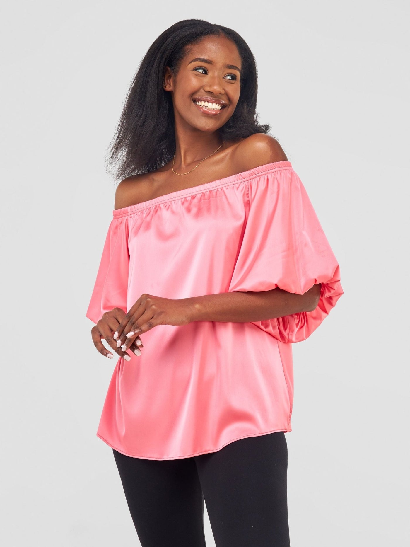 Vivo Sanyu Bubble Off - Shoulder Top - Pink - Shopzetu