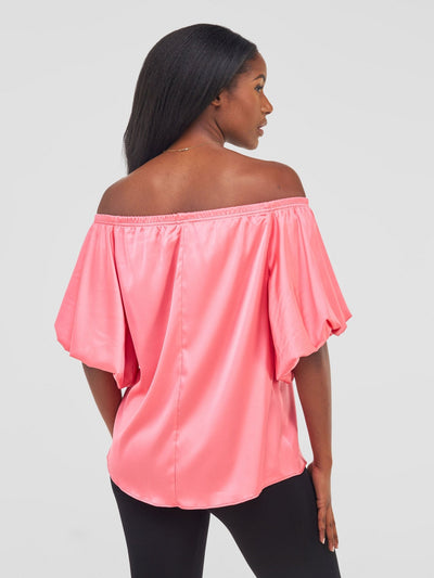 Vivo Sanyu Bubble Off - Shoulder Top - Pink - Shopzetu