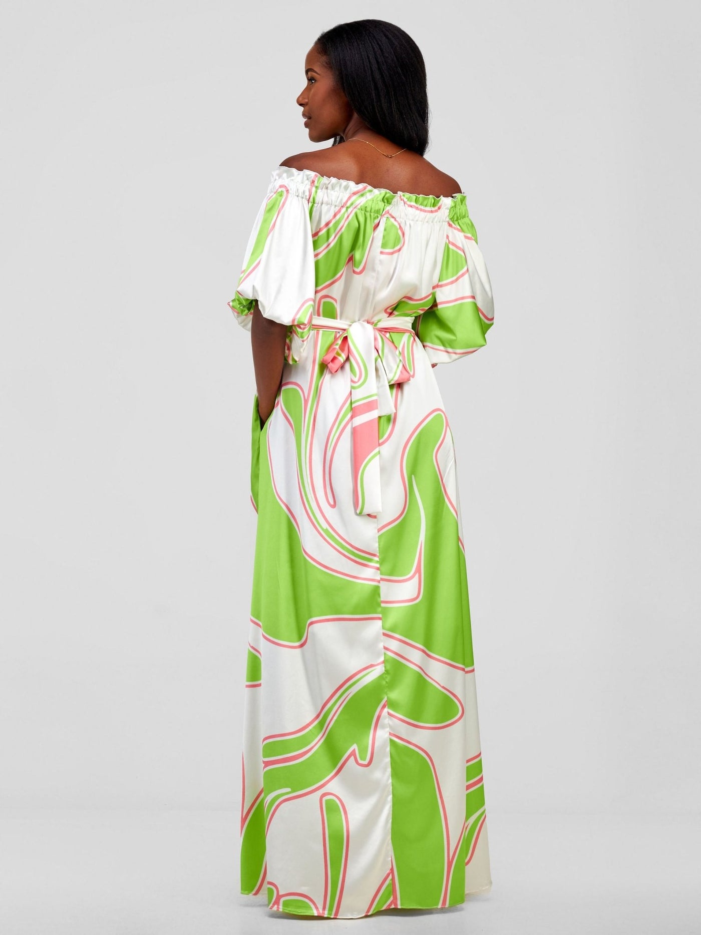 Vivo Sanyu Bubble Sleeve Tent Dress - Lime / White Zazi Print - Shopzetu