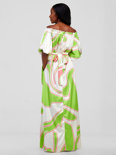 Vivo Sanyu Bubble Sleeve Tent Dress - Lime / White Zazi Print - Shopzetu