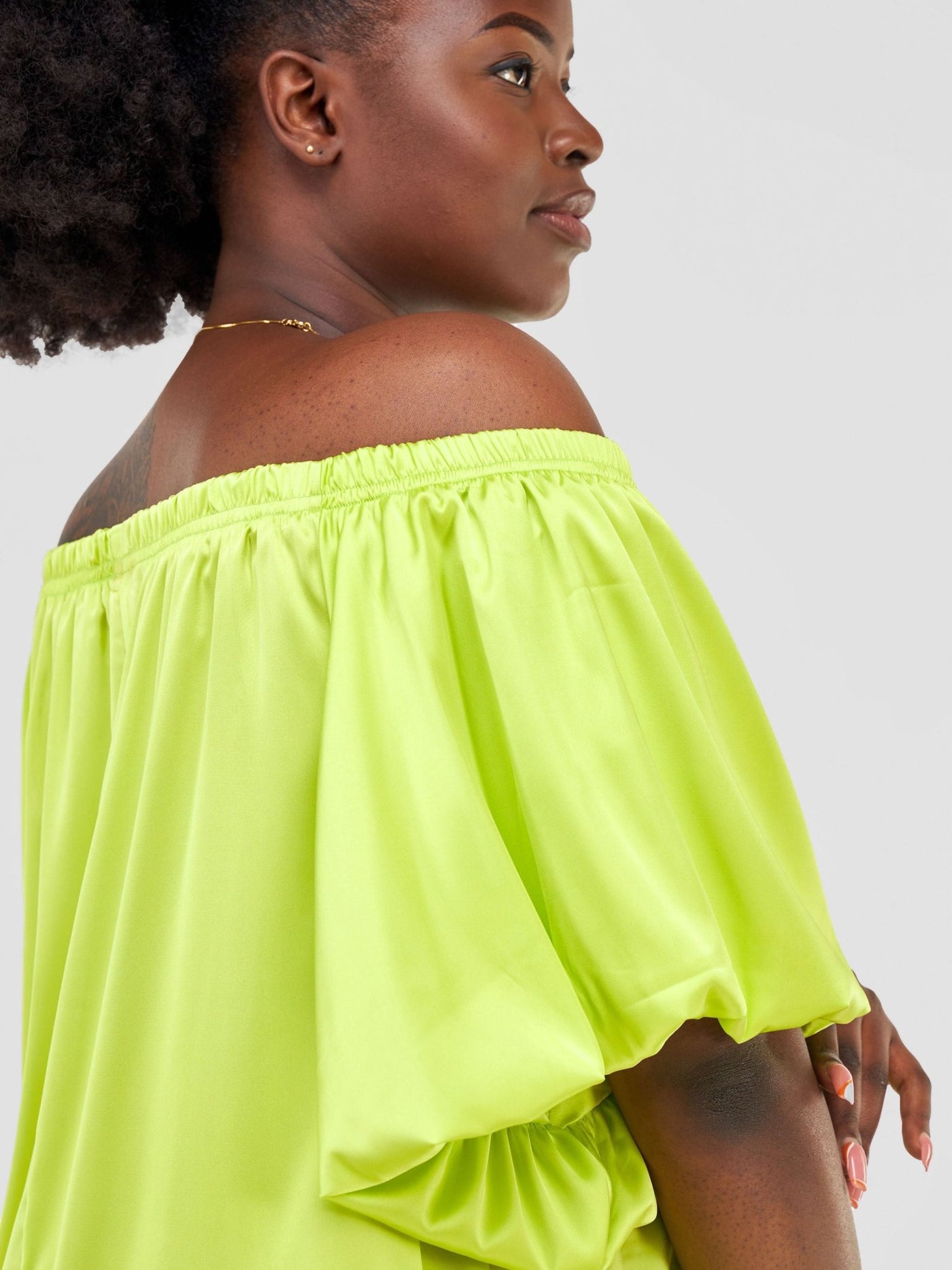 Vivo Sanyu Bubble Off - Shoulder Top - Lime - Shopzetu