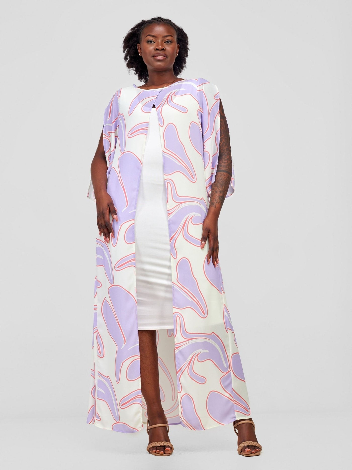 Vivo Sanyu Overlap Maxi Cover Up Top - Lilac / White Zazi Print - Shopzetu
