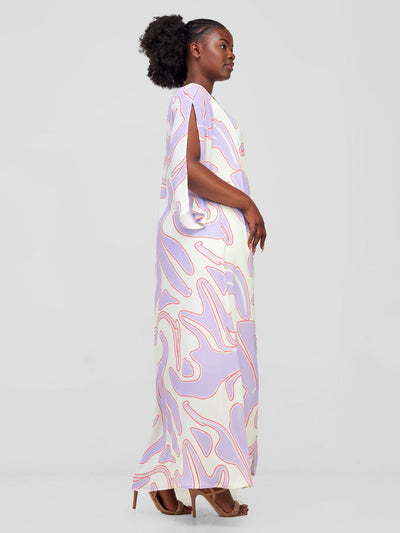 Vivo Sanyu Overlap Maxi Cover Up Top - Lilac / White Zazi Print - Shopzetu