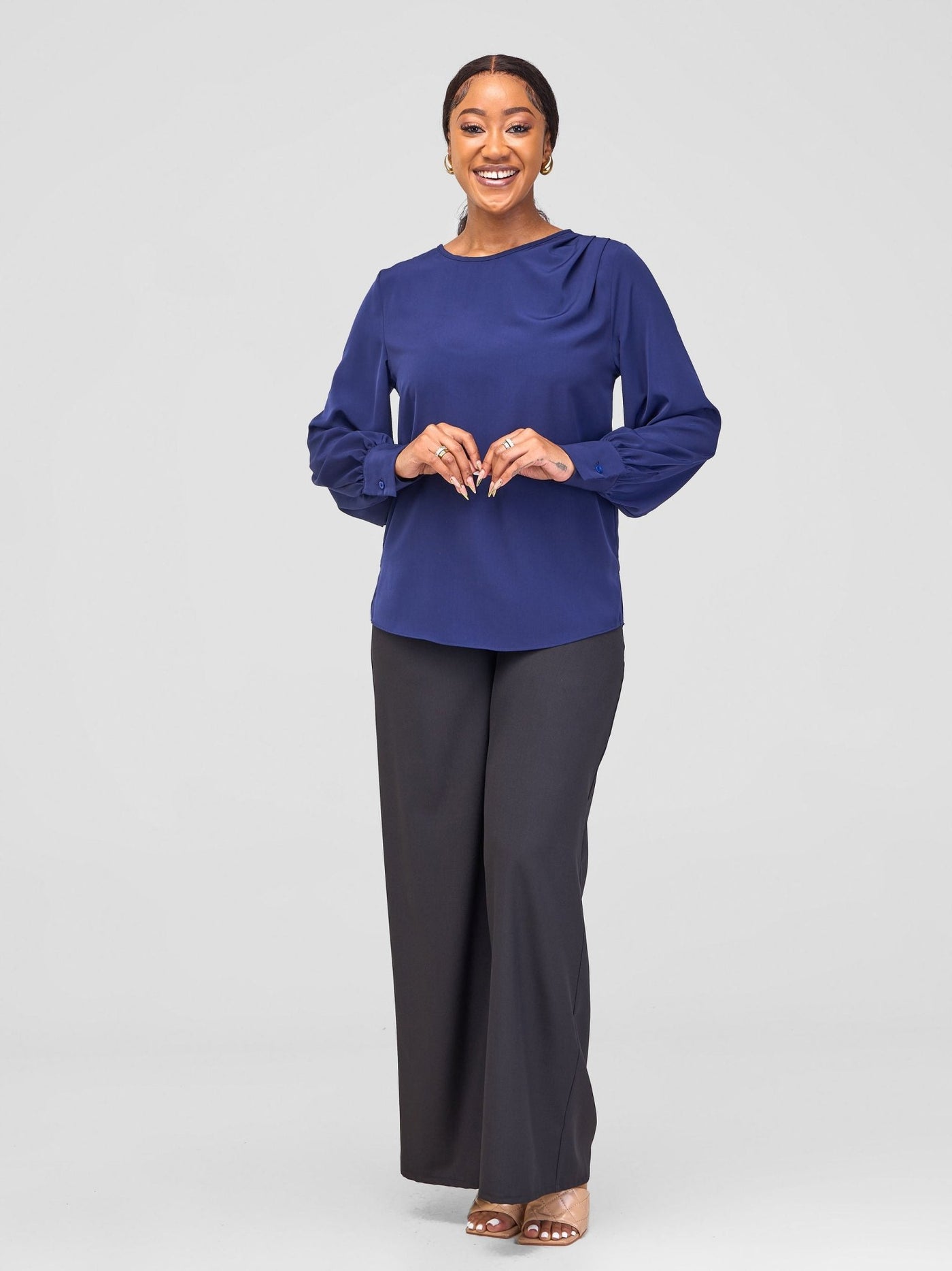 Vivo Ajani Long Sleeve Top - Navy Blue - Shopzetu