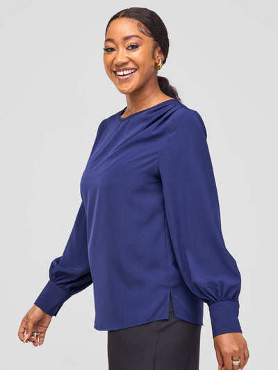 Vivo Ajani Long Sleeve Top - Navy Blue - Shopzetu