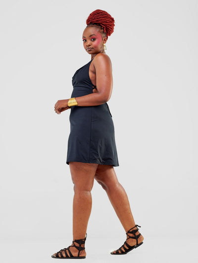 Zoya Party Cowl Bare Back Mini Dress - Black - Shopzetu