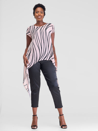 Vivo Sakari Cap Sleeve Drape Top - Sari Coral Print - Shopzetu