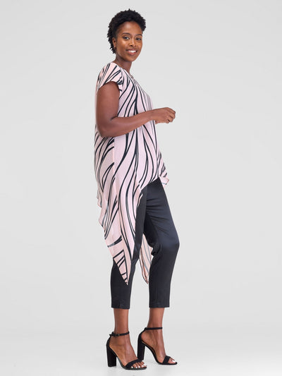 Vivo Sakari Cap Sleeve Drape Top - Sari Coral Print - Shopzetu