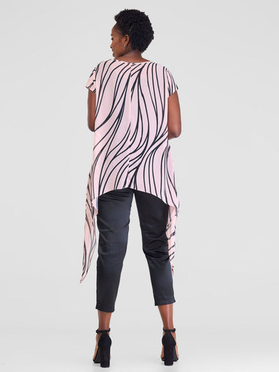 Vivo Sakari Cap Sleeve Drape Top - Sari Coral Print - Shopzetu