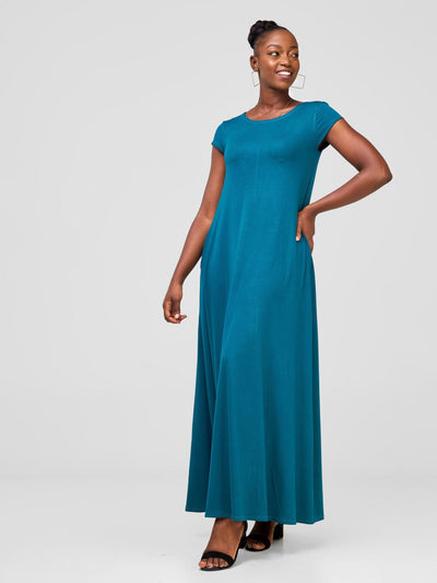 Vivo Leila Cap Sleeve Tent Maxi Dress - Deep Teal - Shopzetu