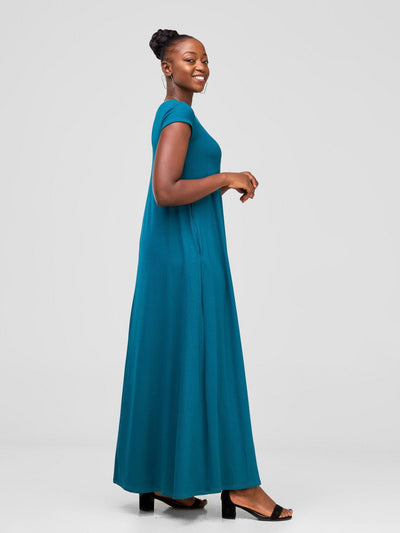 Vivo Leila Cap Sleeve Tent Maxi Dress - Deep Teal - Shopzetu