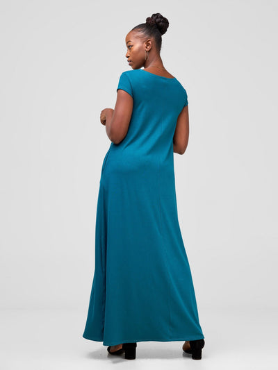 Vivo Leila Cap Sleeve Tent Maxi Dress - Deep Teal - Shopzetu