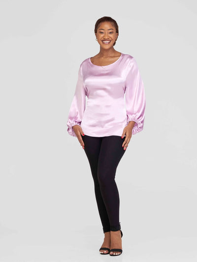 Vivo Basic Izzy Satin Bishop Sleeve Top - Lilac - Shopzetu