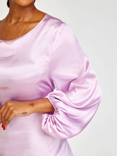 Vivo Basic Izzy Satin Bishop Sleeve Top - Lilac - Shopzetu