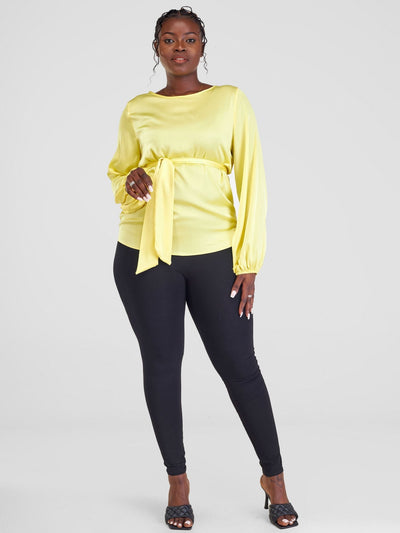 Vivo Basic Satin Bishop Sleeved Top - Yellow - Shopzetu