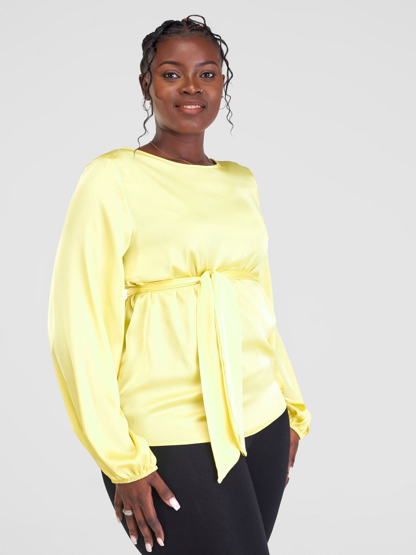 Vivo Basic Satin Bishop Sleeved Top - Yellow - Shopzetu