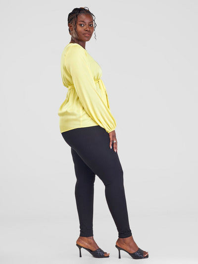 Vivo Basic Satin Bishop Sleeved Top - Yellow - Shopzetu