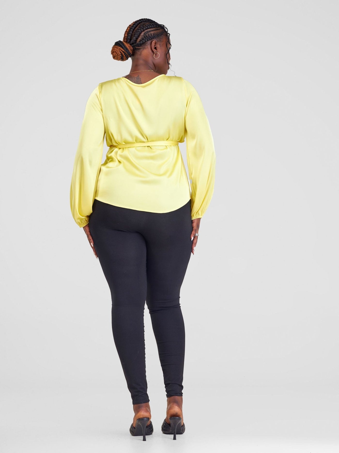 Vivo Basic Satin Bishop Sleeved Top - Yellow - Shopzetu