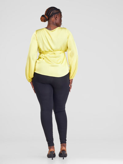 Vivo Basic Satin Bishop Sleeved Top - Yellow - Shopzetu