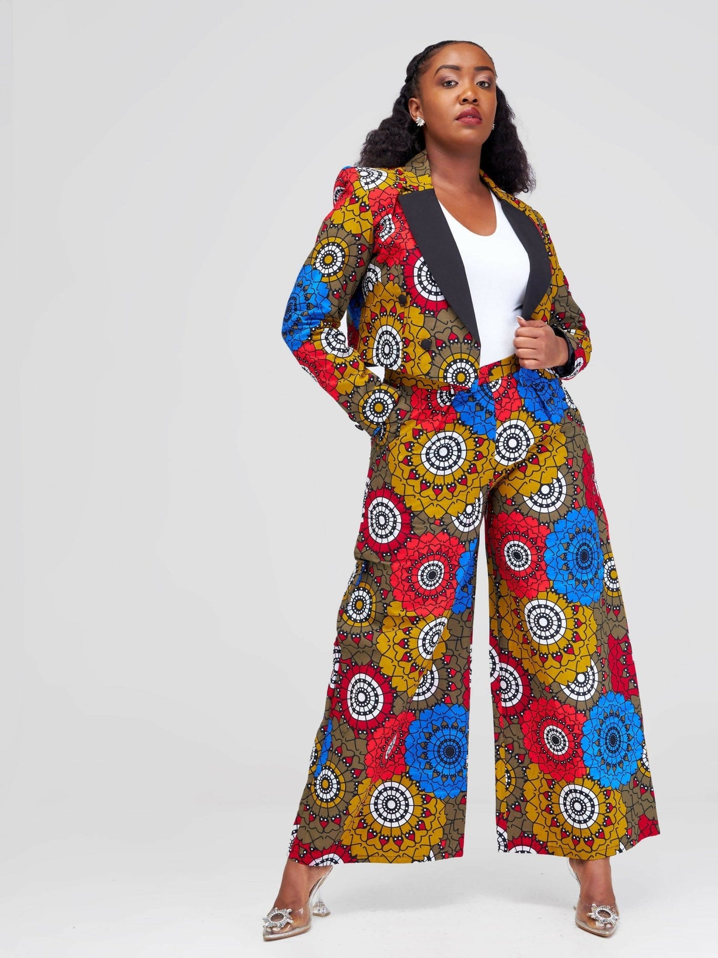 SBV Ankara Pant Suit - Red Print - Shopzetu