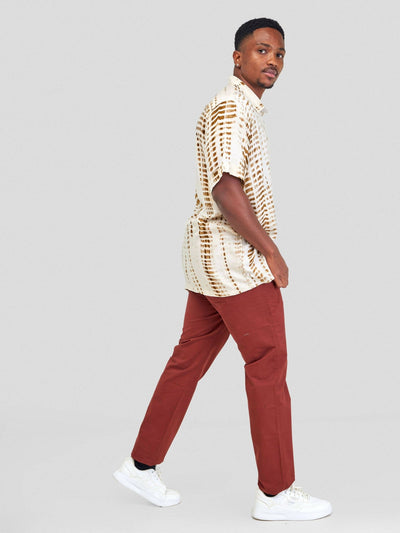 Vazi Afriq Tie & Dye Normal Collar Shirt - Khaki Brown / White - Shopzetu