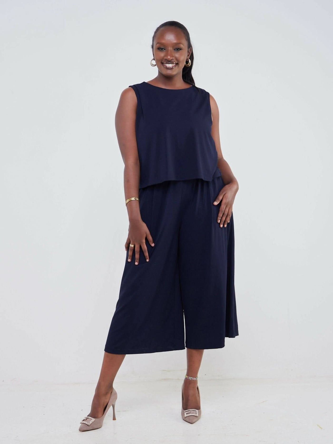 Hessed Sleeveless Jumpsuits - Navy Blue - Shopzetu