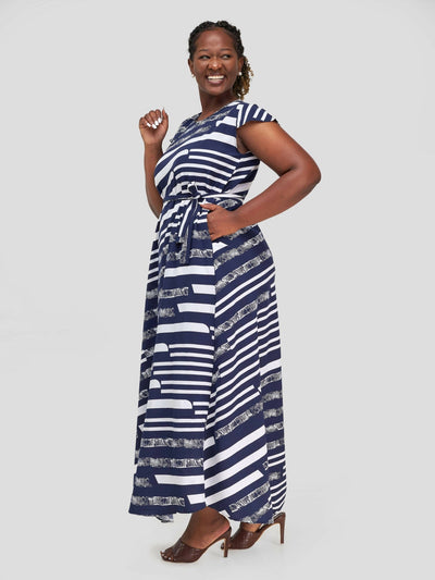 Phyls Collections Malindi Maxi Dress - Navy Blue / White Print - Shopzetu