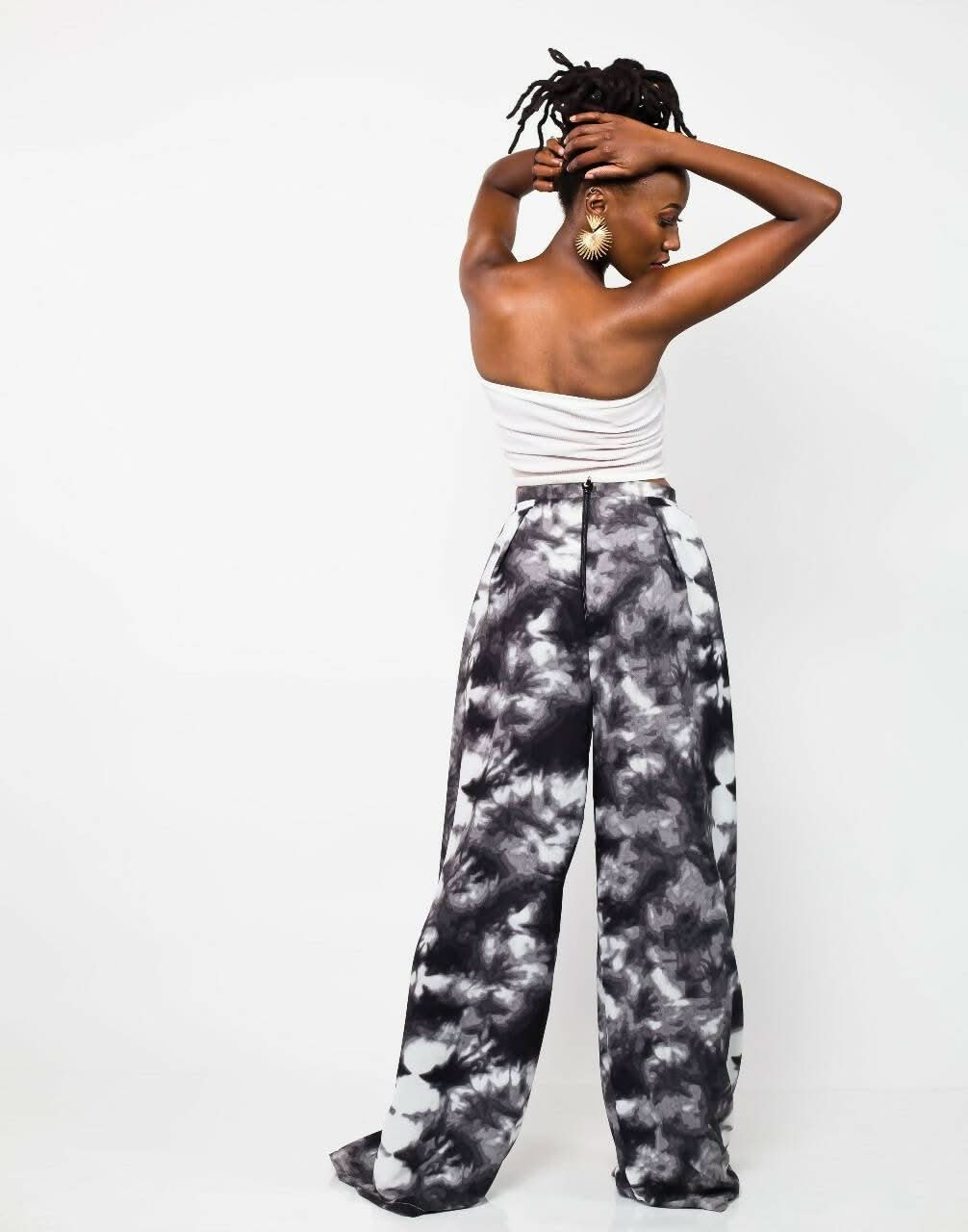 African Yuva Umber Palazzo Pants - Grey / White - Shopzetu