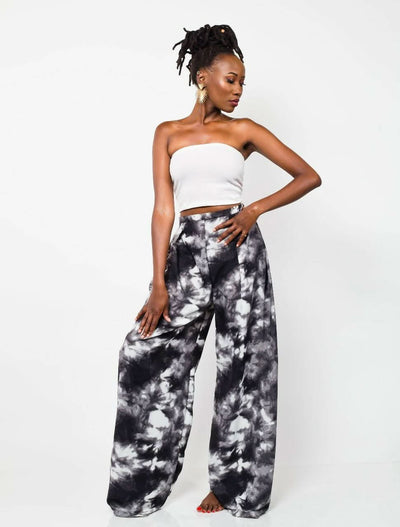 African Yuva Umber Palazzo Pants - Grey / White - Shopzetu