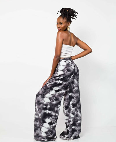 African Yuva Umber Palazzo Pants - Grey / White - Shopzetu