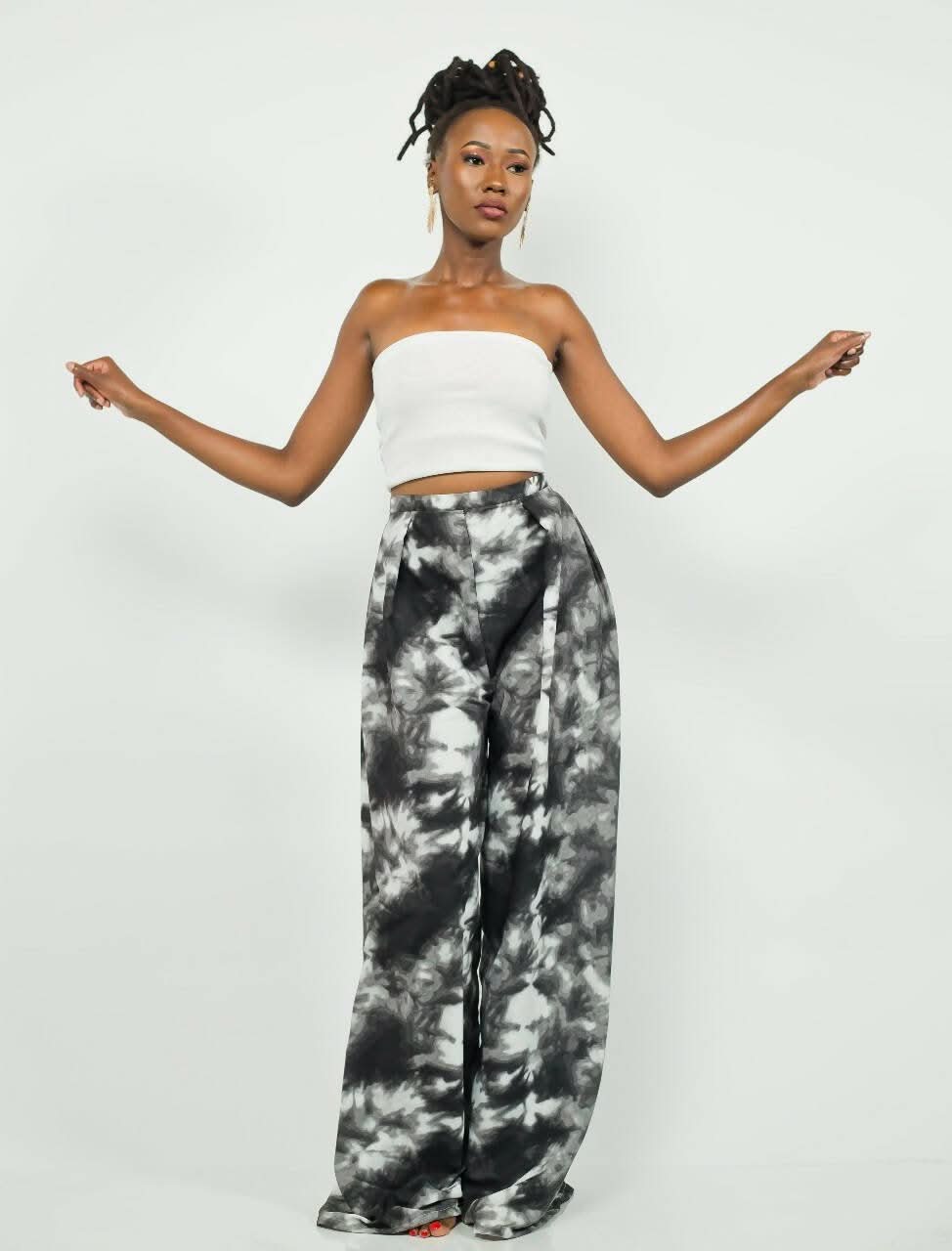 African Yuva Umber Palazzo Pants - Grey / White - Shopzetu