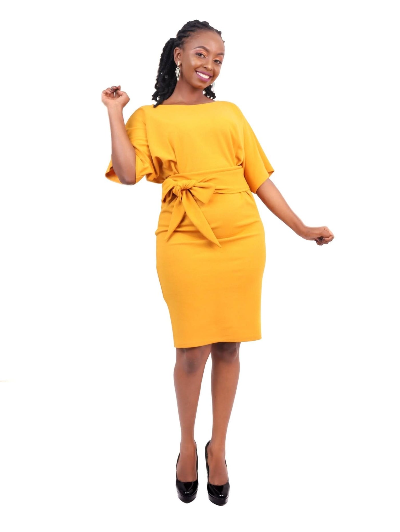 Aramay Rhyolite Knee Length Dress - Mustard - Shopzetu