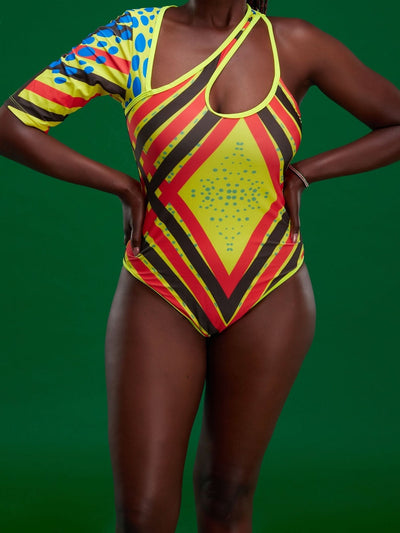 Beach Store High Cut African Traditional Monokini - Red / Yellow Print - Shop Zetu Kenya
