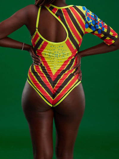 Beach Store High Cut African Traditional Monokini - Red / Yellow Print - Shop Zetu Kenya