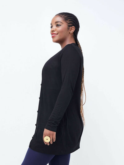 Hessed Mini Buttoned Waterfall - Black - Shopzetu