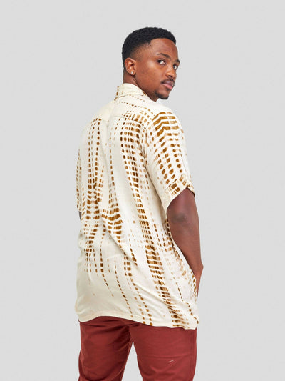 Vazi Afriq Tie & Dye Normal Collar Shirt - Khaki Brown / White - Shopzetu