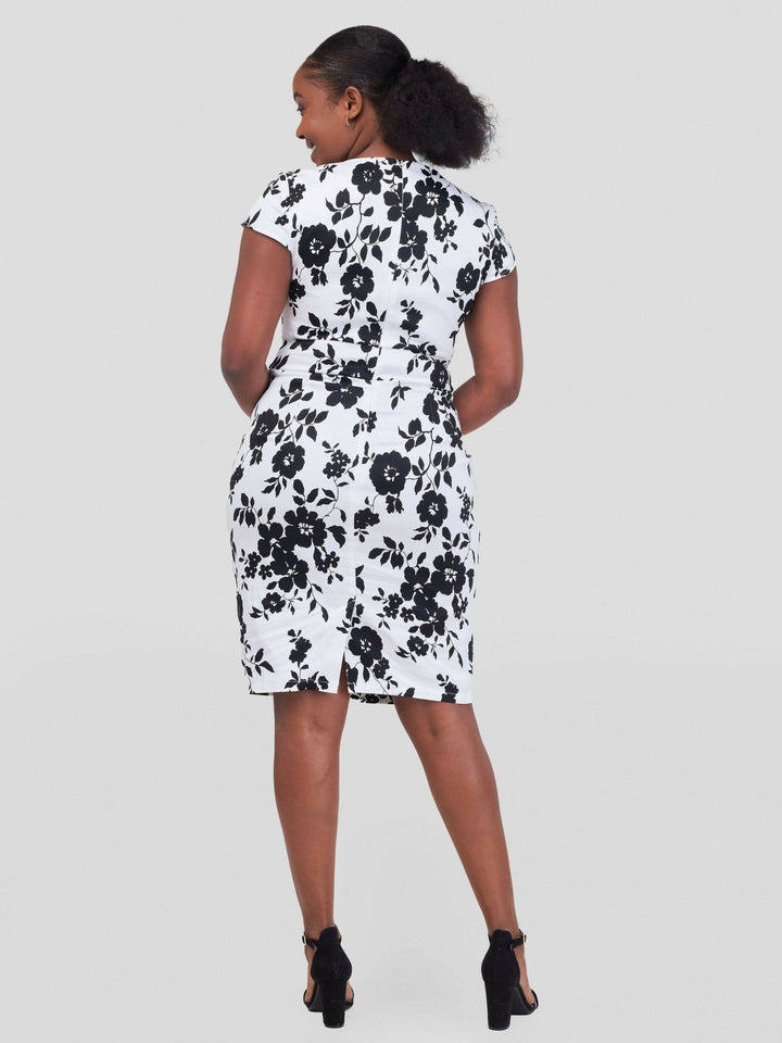 Immaculate Chic Pencil Dress - Black / White Floral - Shopzetu