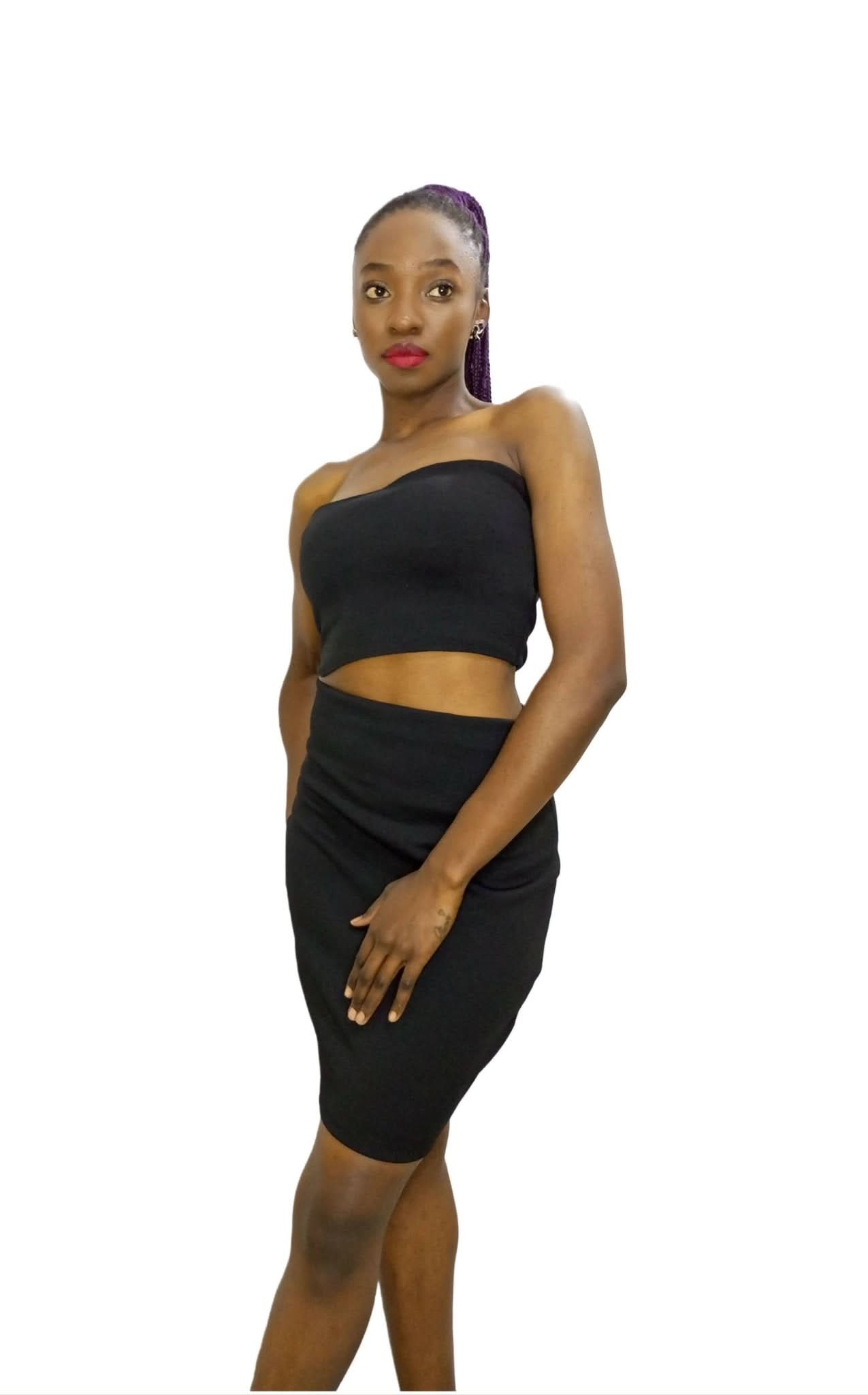 Da'joy Fashions Tube Top Skirt Set - Black - Shopzetu