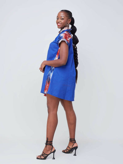 Vazi Afriq Cotton Ankara Shirt Dress - Blue - Shopzetu