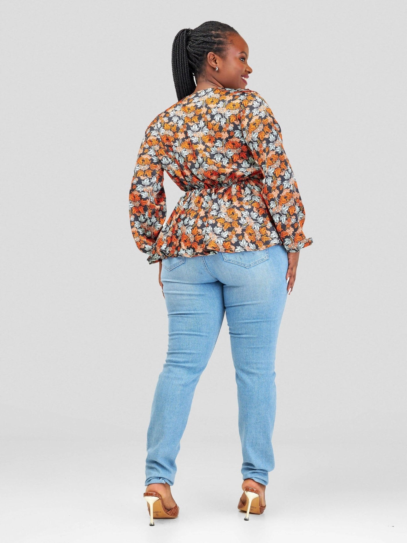 Silk House Collection Zoella Top - Orange / Brown print - Shopzetu