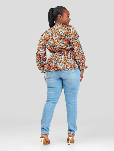 Silk House Collection Zoella Top - Orange / Brown print - Shopzetu