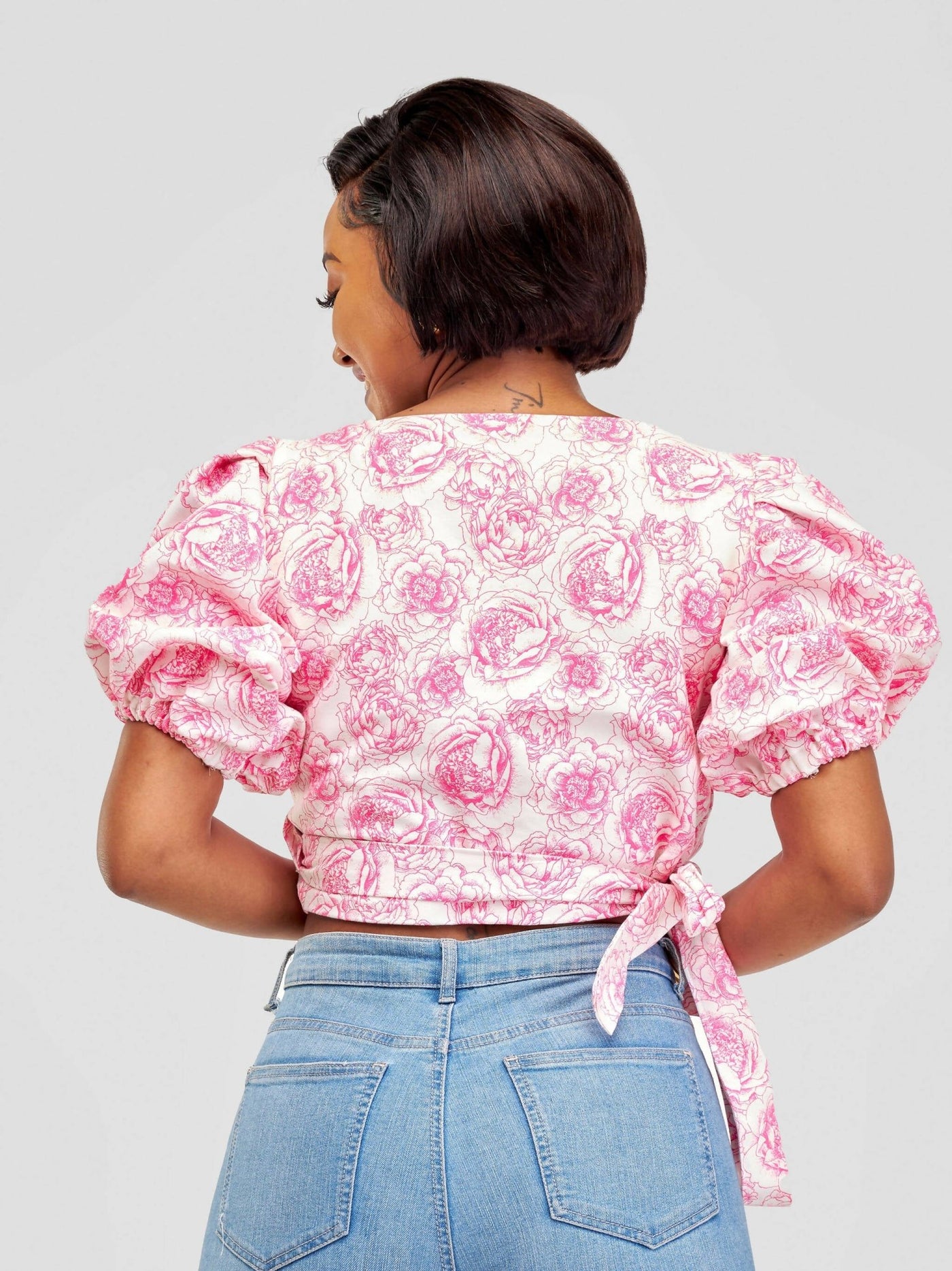 Chic Clique Waridi Wrap Top - Pink / White - Shopzetu