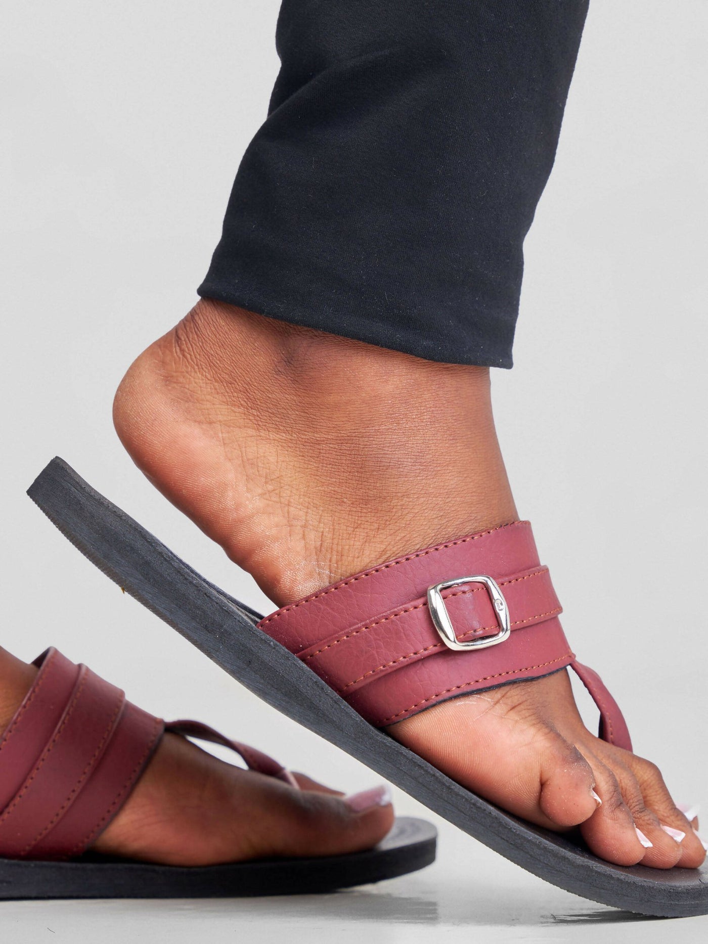 Biba Trends Collections Abeeba Buckle Sandals - Maroon / Black - Shopzetu