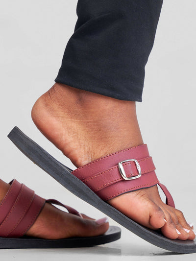 Biba Trends Collections Abeeba Buckle Sandals - Maroon / Black - Shopzetu