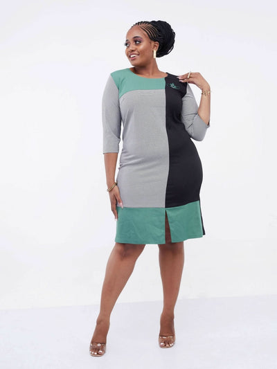 Elan Fashions Grey Checked Dress - Black / Green - Shop Zetu Kenya